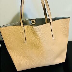 Calvin Klein Cream and Silver Reversible Tote with Zip Pouch